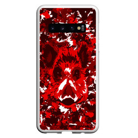 Чехол для Samsung Galaxy S10 с принтом Краснобелый камуфляж с кабаном в Тюмени, Силикон | Область печати: задняя сторона чехла, без боковых панелей | кабан | милитари | москва | мясо | свин | свинья