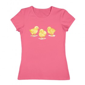 Женская футболка хлопок с принтом Цыплята в Тюмени, 100% хлопок | прямой крой, круглый вырез горловины, длина до линии бедер, слегка спущенное плечо | животные | курица | мими | прелесть | птицы | утки | цыпа | цыплята