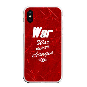 Чехол для iPhone XS Max матовый с принтом WAR NEVER CHANGES в Тюмени, Силикон | Область печати: задняя сторона чехла, без боковых панелей | Тематика изображения на принте: 101 | 111 | 76 | atom cats | bethesda | brotherhood of steel | fallout | nuka cola | outcast | tunnel snakes | vault | war | братство стали | бункер | война | убежище | фолаут | фоллаут | ядеркола