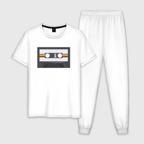 Мужская пижама хлопок с принтом Компакт-кассета в Тюмени, 100% хлопок | брюки и футболка прямого кроя, без карманов, на брюках мягкая резинка на поясе и по низу штанин
 | 90 е | арт | аудиокассета | дизайн | компакт кассета | магнитола | музыка | ретро