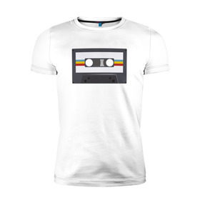 Мужская футболка премиум с принтом Компакт-кассета в Тюмени, 92% хлопок, 8% лайкра | приталенный силуэт, круглый вырез ворота, длина до линии бедра, короткий рукав | Тематика изображения на принте: 90 е | арт | аудиокассета | дизайн | компакт кассета | магнитола | музыка | ретро