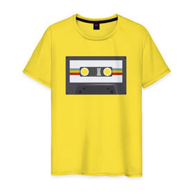 Мужская футболка хлопок с принтом Компакт-кассета в Тюмени, 100% хлопок | прямой крой, круглый вырез горловины, длина до линии бедер, слегка спущенное плечо. | 90 е | арт | аудиокассета | дизайн | компакт кассета | магнитола | музыка | ретро