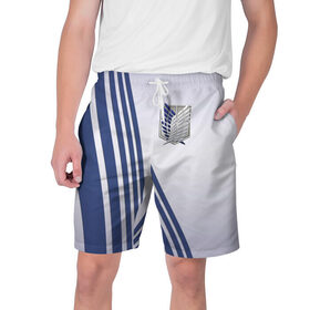 Мужские шорты 3D с принтом Атака титанов в Тюмени,  полиэстер 100% | прямой крой, два кармана без застежек по бокам. Мягкая трикотажная резинка на поясе, внутри которой широкие завязки. Длина чуть выше колен | 