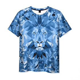 Мужская футболка 3D с принтом Сине-бело-голубой лев в Тюмени, 100% полиэфир | прямой крой, круглый вырез горловины, длина до линии бедер | fczp | spb | zenit | белый | геометрия | зенит | питер | санкт петербург | синий | спб | треугольники