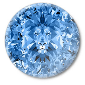 Значок с принтом Сине-бело-голубой лев в Тюмени,  металл | круглая форма, металлическая застежка в виде булавки | fczp | spb | zenit | белый | геометрия | зенит | питер | санкт петербург | синий | спб | треугольники