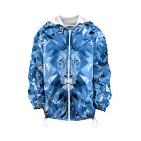 Детская куртка 3D с принтом Сине-бело-голубой лев в Тюмени, 100% полиэстер | застежка — молния, подол и капюшон оформлены резинкой с фиксаторами, по бокам — два кармана без застежек, один потайной карман на груди, плотность верхнего слоя — 90 г/м2; плотность флисового подклада — 260 г/м2 | fczp | spb | zenit | белый | геометрия | зенит | питер | санкт петербург | синий | спб | треугольники