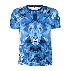 Мужская футболка 3D спортивная с принтом Сине-бело-голубой лев в Тюмени, 100% полиэстер с улучшенными характеристиками | приталенный силуэт, круглая горловина, широкие плечи, сужается к линии бедра | fczp | spb | zenit | белый | геометрия | зенит | питер | санкт петербург | синий | спб | треугольники