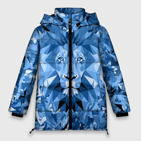 Женская зимняя куртка 3D с принтом Сине-бело-голубой лев в Тюмени, верх — 100% полиэстер; подкладка — 100% полиэстер; утеплитель — 100% полиэстер | длина ниже бедра, силуэт Оверсайз. Есть воротник-стойка, отстегивающийся капюшон и ветрозащитная планка. 

Боковые карманы с листочкой на кнопках и внутренний карман на молнии | Тематика изображения на принте: fczp | spb | zenit | белый | геометрия | зенит | питер | санкт петербург | синий | спб | треугольники