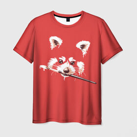 Мужская футболка 3D с принтом Красная панда в Тюмени, 100% полиэфир | прямой крой, круглый вырез горловины, длина до линии бедер | Тематика изображения на принте: енот | кисть | лиса | малая панда | художник