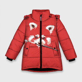 Зимняя куртка для девочек 3D с принтом Красная панда в Тюмени, ткань верха — 100% полиэстер; подклад — 100% полиэстер, утеплитель — 100% полиэстер. | длина ниже бедра, удлиненная спинка, воротник стойка и отстегивающийся капюшон. Есть боковые карманы с листочкой на кнопках, утяжки по низу изделия и внутренний карман на молнии. 

Предусмотрены светоотражающий принт на спинке, радужный светоотражающий элемент на пуллере молнии и на резинке для утяжки. | енот | кисть | лиса | малая панда | художник