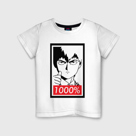 Детская футболка хлопок с принтом 1000 в Тюмени, 100% хлопок | круглый вырез горловины, полуприлегающий силуэт, длина до линии бедер | anime | mob psycho 100 | shigeo kageyama | аниме | моб психо 100