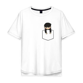 Мужская футболка хлопок Oversize с принтом Моб в кармане в Тюмени, 100% хлопок | свободный крой, круглый ворот, “спинка” длиннее передней части | Тематика изображения на принте: anime | mob psycho 100 | shigeo kageyama | аниме | моб психо 100