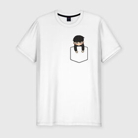 Мужская футболка премиум с принтом Моб в кармане в Тюмени, 92% хлопок, 8% лайкра | приталенный силуэт, круглый вырез ворота, длина до линии бедра, короткий рукав | Тематика изображения на принте: anime | mob psycho 100 | shigeo kageyama | аниме | моб психо 100