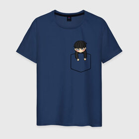 Мужская футболка хлопок с принтом Моб в кармане в Тюмени, 100% хлопок | прямой крой, круглый вырез горловины, длина до линии бедер, слегка спущенное плечо. | anime | mob psycho 100 | shigeo kageyama | аниме | моб психо 100