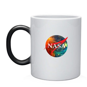 Кружка хамелеон с принтом Nasa Space в Тюмени, керамика | меняет цвет при нагревании, емкость 330 мл | америка | астронавт | звезды | космонавт | космос | логотип | наса | сша
