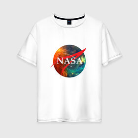 Женская футболка хлопок Oversize с принтом Nasa Space в Тюмени, 100% хлопок | свободный крой, круглый ворот, спущенный рукав, длина до линии бедер
 | америка | астронавт | звезды | космонавт | космос | логотип | наса | сша