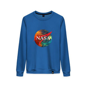 Женский свитшот хлопок с принтом Nasa Space в Тюмени, 100% хлопок | прямой крой, круглый вырез, на манжетах и по низу широкая трикотажная резинка  | америка | астронавт | звезды | космонавт | космос | логотип | наса | сша