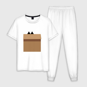 Мужская пижама хлопок с принтом Кот Шреденгера в Тюмени, 100% хлопок | брюки и футболка прямого кроя, без карманов, на брюках мягкая резинка на поясе и по низу штанин
 | геометрия | коробка | кот | кот в коробке | минимализм | тень | уши | шреденгер