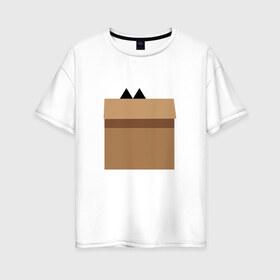 Женская футболка хлопок Oversize с принтом Кот Шреденгера в Тюмени, 100% хлопок | свободный крой, круглый ворот, спущенный рукав, длина до линии бедер
 | геометрия | коробка | кот | кот в коробке | минимализм | тень | уши | шреденгер