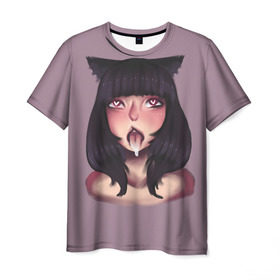 Мужская футболка 3D с принтом Kitty в Тюмени, 100% полиэфир | прямой крой, круглый вырез горловины, длина до линии бедер | ahegao | anime | аниме | ахегао