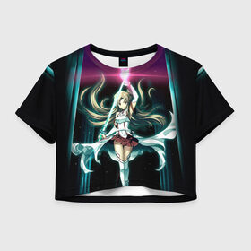 Женская футболка Cropp-top с принтом Yuuki Asuna в Тюмени, 100% полиэстер | круглая горловина, длина футболки до линии талии, рукава с отворотами | 2022 | art | online | sword | аниме | асуна | битер | кирито | манга | мастера | меча | молния | онлайн | чёрный мечник