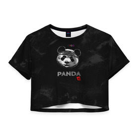 Женская футболка 3D укороченная с принтом Cygo - panda E в Тюмени, 100% полиэстер | круглая горловина, длина футболки до линии талии, рукава с отворотами | Тематика изображения на принте: cygo | panda e | rap | бандана | гепард | голова | леонид вакальчук | медведь | мы бежим с тобой как будто от гепарда | надпись | панда е | реп | репер | рэп | рэпер | сайго | суго | цуго