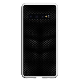 Чехол для Samsung Galaxy S10 с принтом ЧЕРНАЯ БРОНЯ в Тюмени, Силикон | Область печати: задняя сторона чехла, без боковых панелей | Тематика изображения на принте: abstraction | black mask | geometry | honeycomb | mask | orange | steel | texture | uniform | yellow | абстракция | броня | геометрия | защита | костюм | маска | соты | сталь | текстура | цветные | чёрная маска