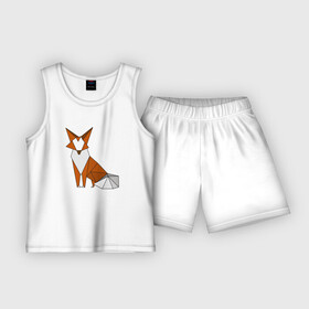 Детская пижама с шортами хлопок с принтом Полигональная лиса в Тюмени,  |  | low poly | геометрия | животное | лис | лиса | минимализм | низко полигональный | полигоны | треугольники