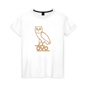 Женская футболка хлопок с принтом OVO owl в Тюмени, 100% хлопок | прямой крой, круглый вырез горловины, длина до линии бедер, слегка спущенное плечо | drake | hotlinebling | more life | ovo | sixgod | дрейк