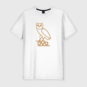 Мужская футболка премиум с принтом OVO owl в Тюмени, 92% хлопок, 8% лайкра | приталенный силуэт, круглый вырез ворота, длина до линии бедра, короткий рукав | Тематика изображения на принте: drake | hotlinebling | more life | ovo | sixgod | дрейк