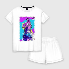 Женская пижама с шортиками хлопок с принтом Fortnite в Тюмени, 100% хлопок | футболка прямого кроя, шорты свободные с широкой мягкой резинкой | fortnite | королевская битва