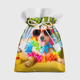 Подарочный 3D мешок с принтом пляж в Тюмени, 100% полиэстер | Размер: 29*39 см | Тематика изображения на принте: sea | гавайи | лето | море | океан | отдых | очки | пляж | собака | той терьер