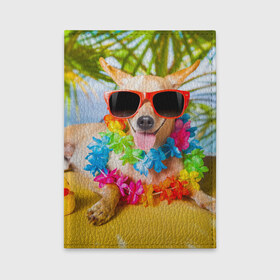 Обложка для автодокументов с принтом пляж в Тюмени, натуральная кожа |  размер 19,9*13 см; внутри 4 больших “конверта” для документов и один маленький отдел — туда идеально встанут права | sea | гавайи | лето | море | океан | отдых | очки | пляж | собака | той терьер