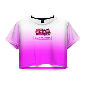Женская футболка 3D укороченная с принтом BLACKPINK в Тюмени, 100% полиэстер | круглая горловина, длина футболки до линии талии, рукава с отворотами | blackpink | k pop | блэк пинк | дженни | джису | лис | розэ