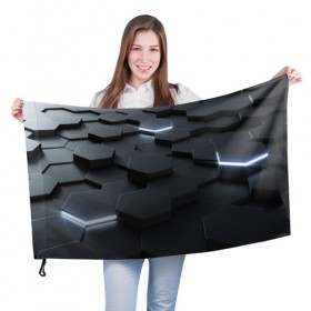 Флаг 3D с принтом НАНО СОТЫ в Тюмени, 100% полиэстер | плотность ткани — 95 г/м2, размер — 67 х 109 см. Принт наносится с одной стороны | abstract | abstraction | comb | texture | абстракция | бронь | соты | стальные соты | текстуры