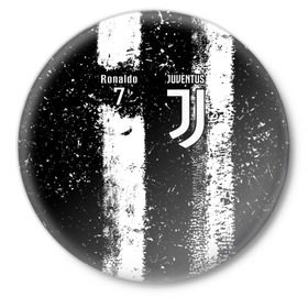Значок с принтом Ronaldo uniform в Тюмени,  металл | круглая форма, металлическая застежка в виде булавки | 7 | cristiano | juventus | ronaldo | белые | криштиану | линии | роналду | черные | ювентус