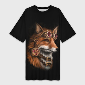 Платье-футболка 3D с принтом КОРОЛЕВСКИЙ ЛИС | KING FOX в Тюмени,  |  | белый | золото | лис | лиса | мех | оранжевый | охотник | очки | ремень | хитрый