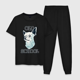 Мужская пижама хлопок с принтом Old school Chihuahua в Тюмени, 100% хлопок | брюки и футболка прямого кроя, без карманов, на брюках мягкая резинка на поясе и по низу штанин
 | 