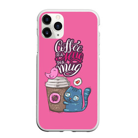 Чехол для iPhone 11 Pro матовый с принтом Coffee is a hug в Тюмени, Силикон |  | Тематика изображения на принте: cat | coffee | food | love | кот | птичка