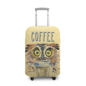 Чехол для чемодана 3D с принтом Сова и кофе в Тюмени, 86% полиэфир, 14% спандекс | двустороннее нанесение принта, прорези для ручек и колес | Тематика изображения на принте: coffee | food | love | owl | кофе | сова