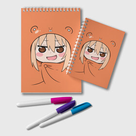 Блокнот с принтом Himouto! Umaru-chan в Тюмени, 100% бумага | 48 листов, плотность листов — 60 г/м2, плотность картонной обложки — 250 г/м2. Листы скреплены удобной пружинной спиралью. Цвет линий — светло-серый
 | himouto umaru chan | himouto umaruchan | komaru | my two faced little sister | tanukichi | u.m.r. | umaru doma | двуличная сестрёнка умару | умару дома