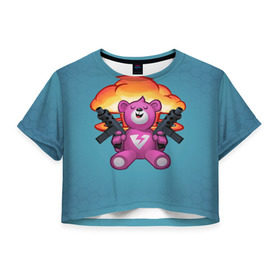 Женская футболка 3D укороченная с принтом Fortnite Bear в Тюмени, 100% полиэстер | круглая горловина, длина футболки до линии талии, рукава с отворотами | battle | bear | epic | fortnite | games | royale | save | soldier | teddy | teddybear | world | битва | королевская | медведь | мишка | солдат | фортнайт
