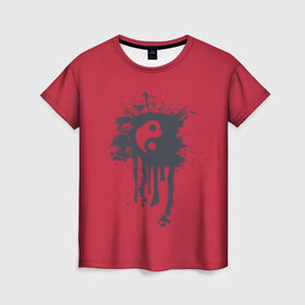 Женская футболка 3D с принтом Инь-янь в Тюмени, 100% полиэфир ( синтетическое хлопкоподобное полотно) | прямой крой, круглый вырез горловины, длина до линии бедер | abstraction | абстракция | инь янь