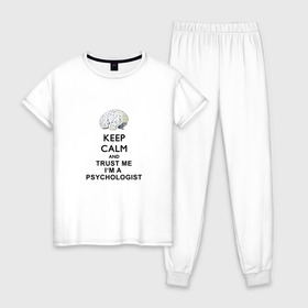 Женская пижама хлопок с принтом Keep calm в Тюмени, 100% хлопок | брюки и футболка прямого кроя, без карманов, на брюках мягкая резинка на поясе и по низу штанин | psychologist | психиатр | психиатрия | психолог | психотерапевт