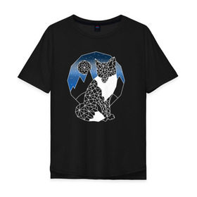 Мужская футболка хлопок Oversize с принтом Геометрическая лиса в Тюмени, 100% хлопок | свободный крой, круглый ворот, “спинка” длиннее передней части | геометрия | горы | животное | звезды | леса | линии | луна | небо | ночь | треугольники | хищник