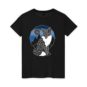 Женская футболка хлопок с принтом Геометрическая лиса в Тюмени, 100% хлопок | прямой крой, круглый вырез горловины, длина до линии бедер, слегка спущенное плечо | геометрия | горы | животное | звезды | леса | линии | луна | небо | ночь | треугольники | хищник