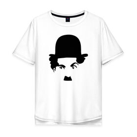 Мужская футболка хлопок Oversize с принтом Чарли Чаплин в Тюмени, 100% хлопок | свободный крой, круглый ворот, “спинка” длиннее передней части | глаза. котелок | знаменитость | известность | лицо | минимализм | портрет | чаплин | чарли