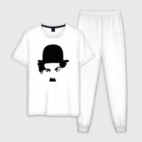 Мужская пижама хлопок с принтом Чарли Чаплин в Тюмени, 100% хлопок | брюки и футболка прямого кроя, без карманов, на брюках мягкая резинка на поясе и по низу штанин
 | глаза. котелок | знаменитость | известность | лицо | минимализм | портрет | чаплин | чарли