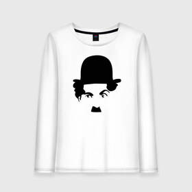 Женский лонгслив хлопок с принтом Чарли Чаплин в Тюмени, 100% хлопок |  | глаза. котелок | знаменитость | известность | лицо | минимализм | портрет | чаплин | чарли