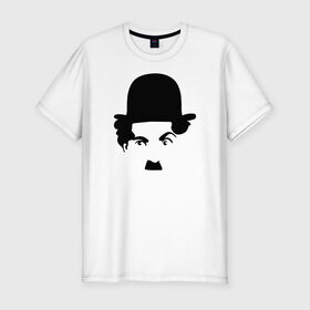 Мужская футболка хлопок Slim с принтом Чарли Чаплин в Тюмени, 92% хлопок, 8% лайкра | приталенный силуэт, круглый вырез ворота, длина до линии бедра, короткий рукав | глаза. котелок | знаменитость | известность | лицо | минимализм | портрет | чаплин | чарли